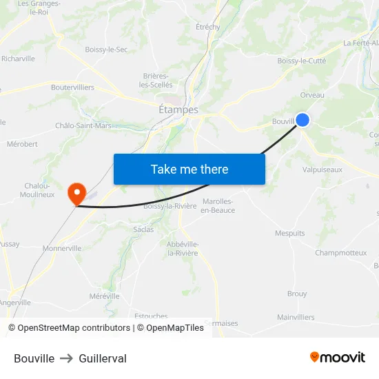 Bouville to Guillerval map