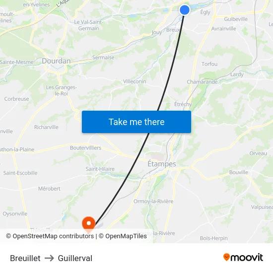 Breuillet to Guillerval map