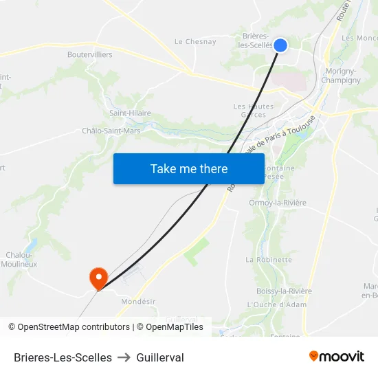 Brieres-Les-Scelles to Guillerval map