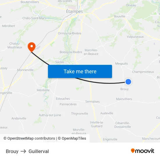 Brouy to Guillerval map