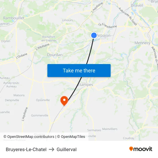 Bruyeres-Le-Chatel to Guillerval map