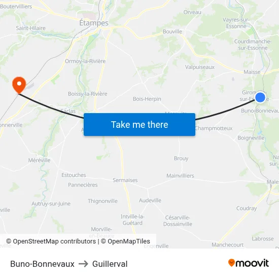 Buno-Bonnevaux to Guillerval map