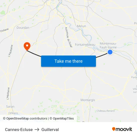 Cannes-Ecluse to Guillerval map