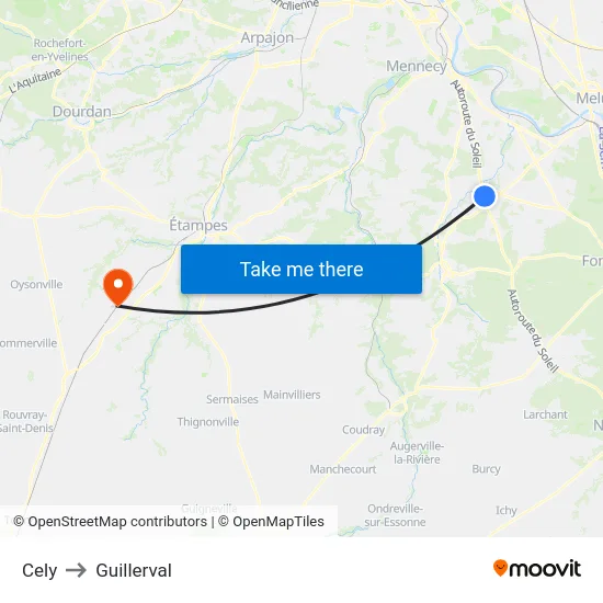 Cely to Guillerval map