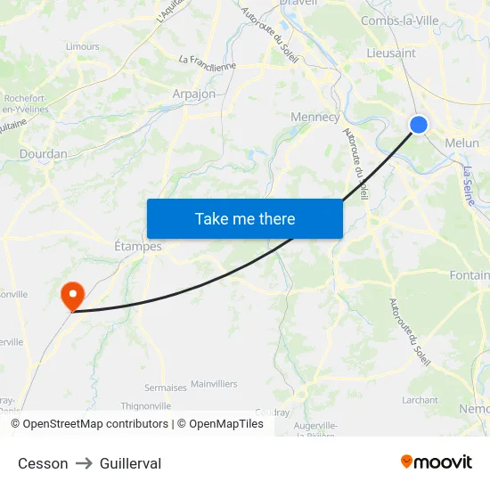 Cesson to Guillerval map