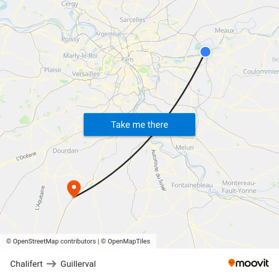 Chalifert to Guillerval map