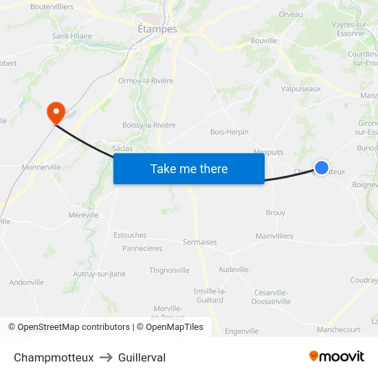 Champmotteux to Guillerval map