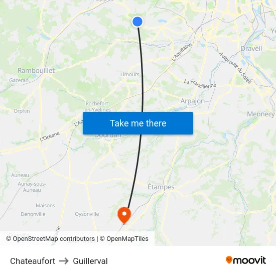 Chateaufort to Guillerval map