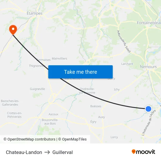 Chateau-Landon to Guillerval map