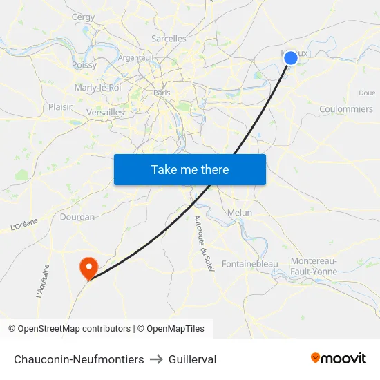 Chauconin-Neufmontiers to Guillerval map