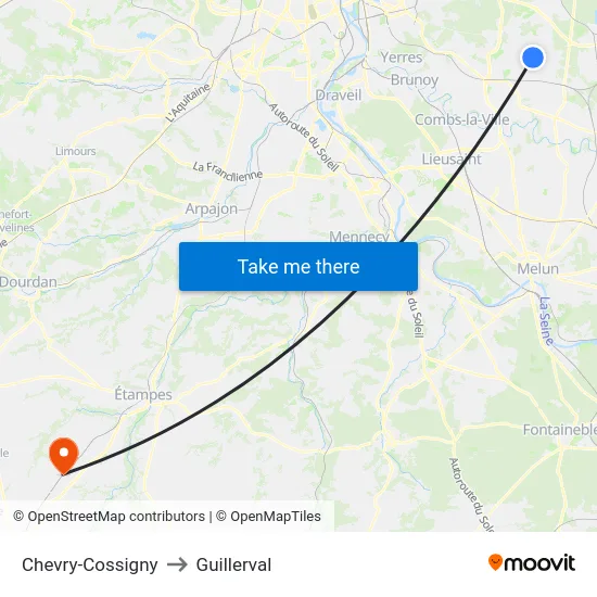 Chevry-Cossigny to Guillerval map