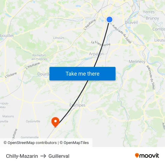 Chilly-Mazarin to Guillerval map