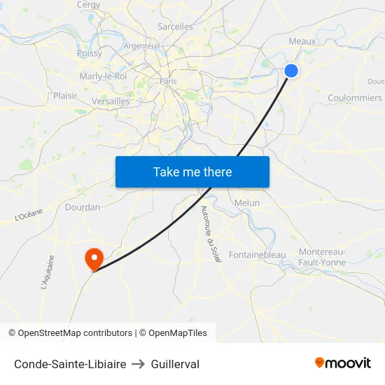 Conde-Sainte-Libiaire to Guillerval map
