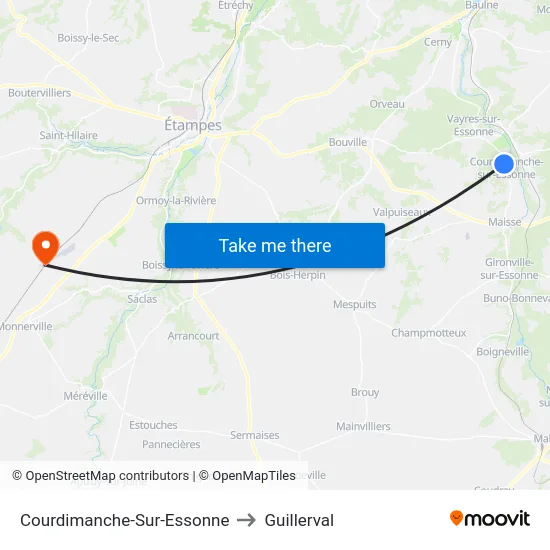 Courdimanche-Sur-Essonne to Guillerval map