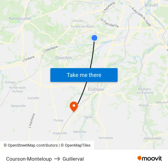 Courson-Monteloup to Guillerval map