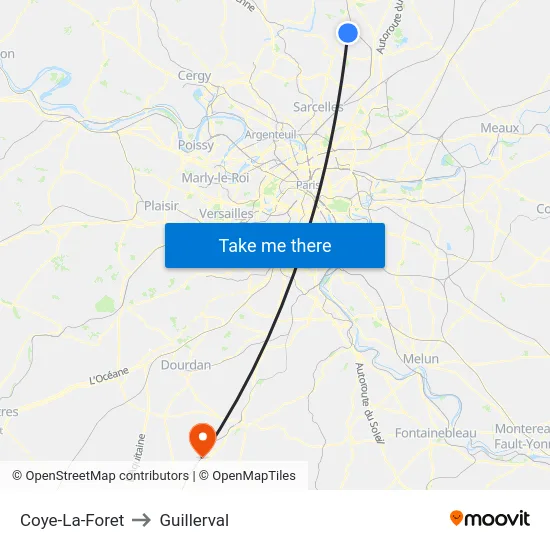 Coye-La-Foret to Guillerval map