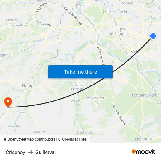 Crisenoy to Guillerval map