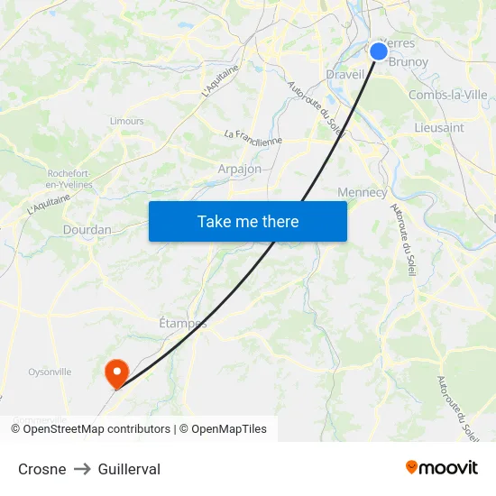 Crosne to Guillerval map
