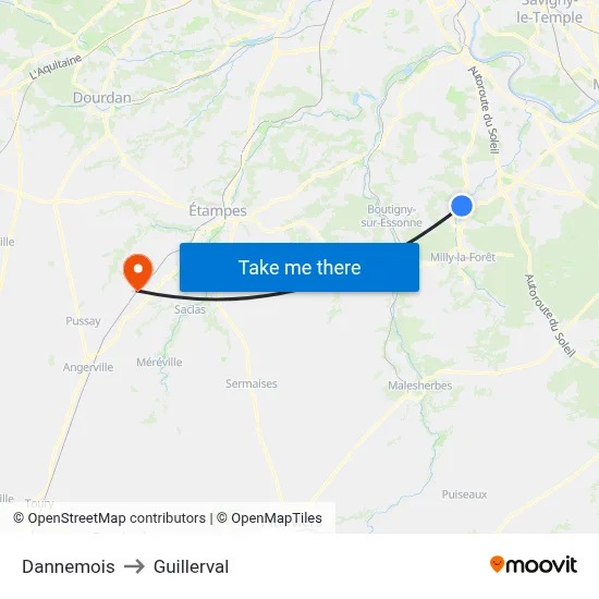 Dannemois to Guillerval map