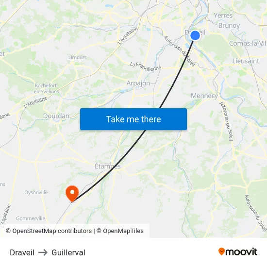 Draveil to Guillerval map