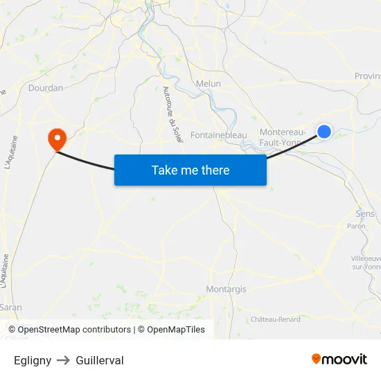 Egligny to Guillerval map