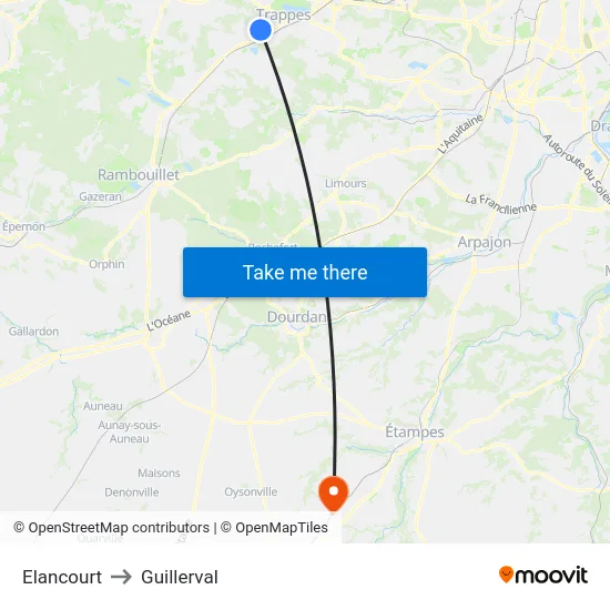 Elancourt to Guillerval map