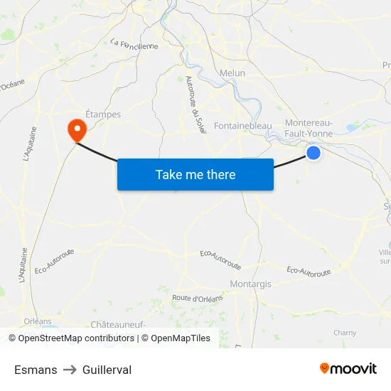 Esmans to Guillerval map