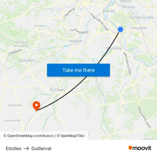 Etiolles to Guillerval map