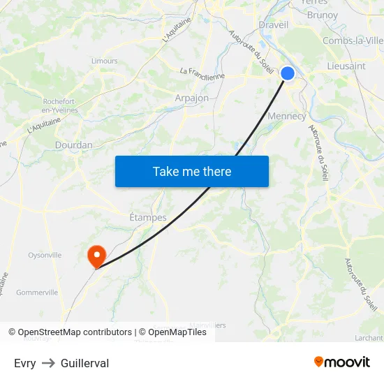 Evry to Guillerval map
