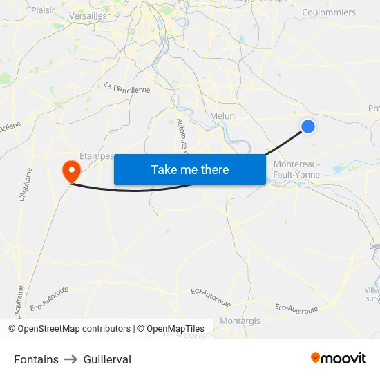 Fontains to Guillerval map