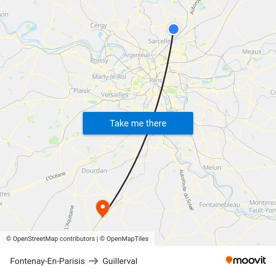Fontenay-En-Parisis to Guillerval map
