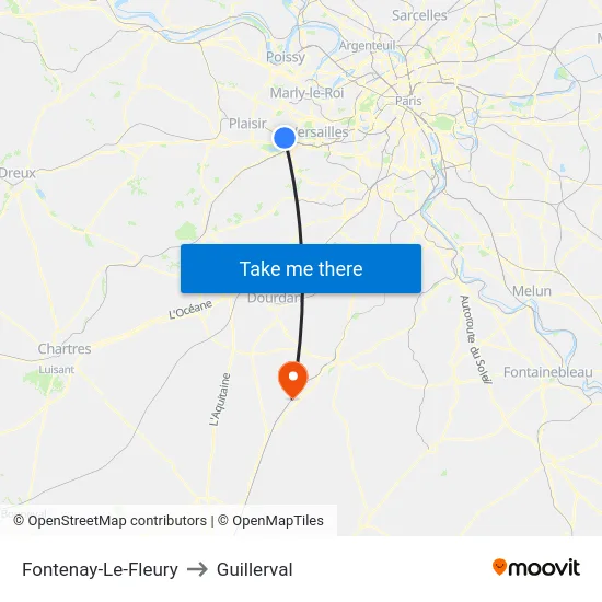 Fontenay-Le-Fleury to Guillerval map