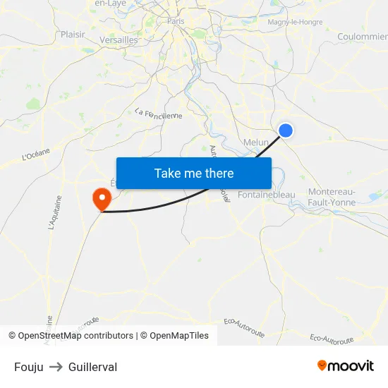 Fouju to Guillerval map