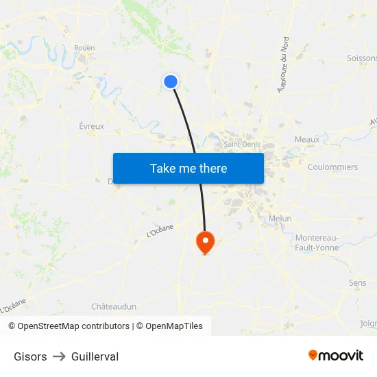 Gisors to Guillerval map