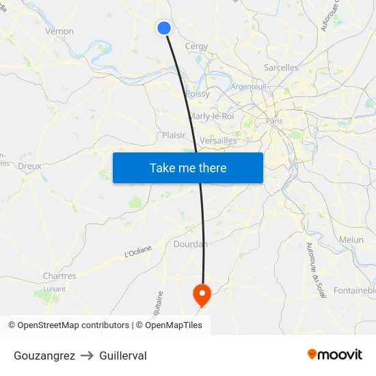 Gouzangrez to Guillerval map