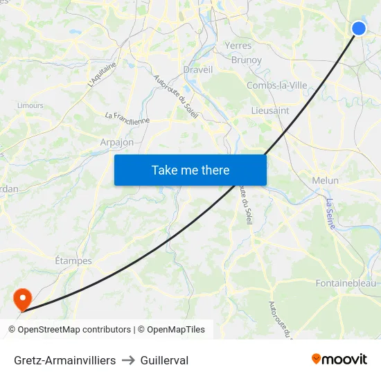 Gretz-Armainvilliers to Guillerval map