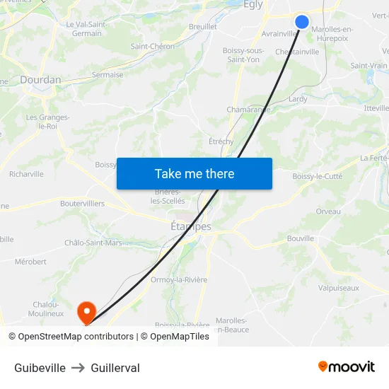 Guibeville to Guillerval map