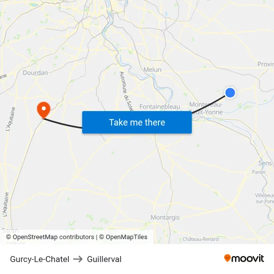 Gurcy-Le-Chatel to Guillerval map