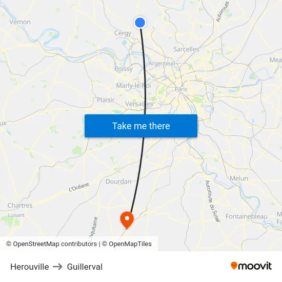 Herouville to Guillerval map