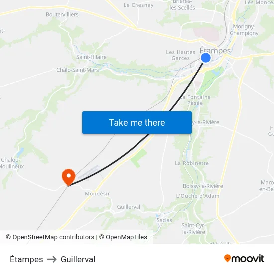 Étampes to Guillerval map