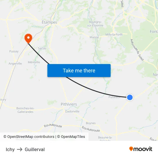 Ichy to Guillerval map
