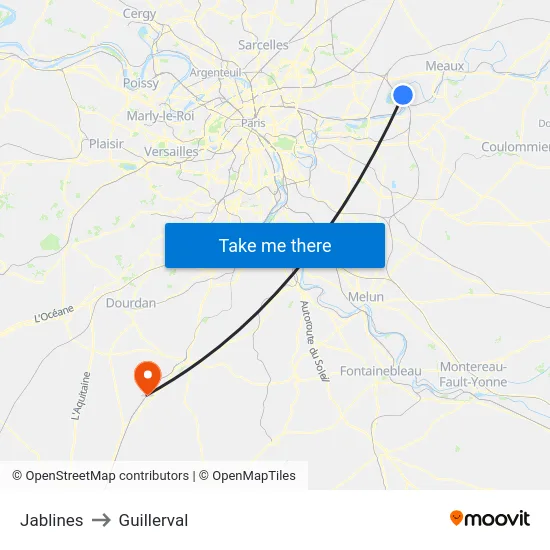 Jablines to Guillerval map