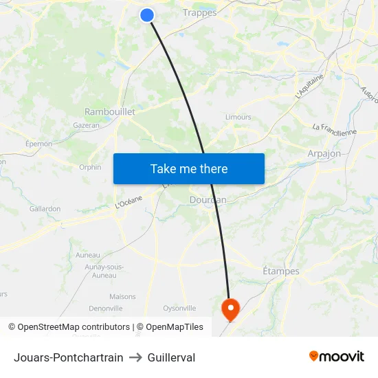 Jouars-Pontchartrain to Guillerval map