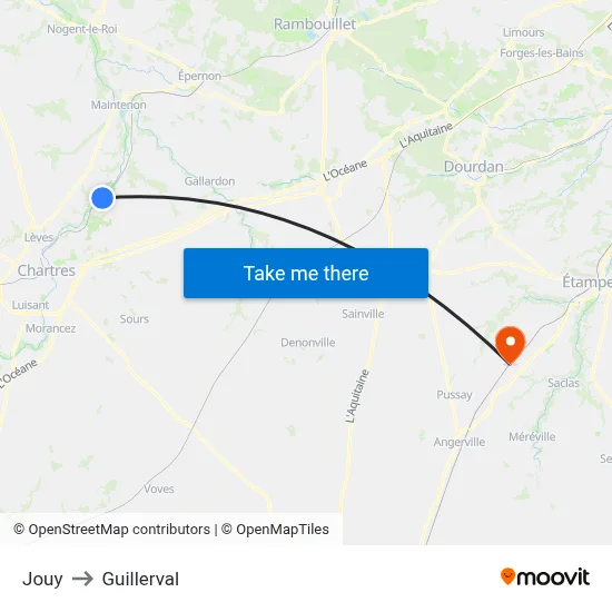 Jouy to Guillerval map
