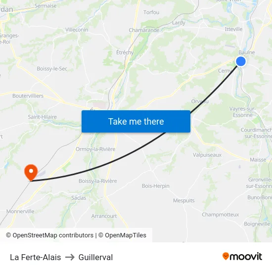 La Ferte-Alais to Guillerval map