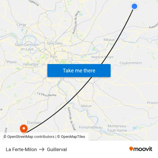 La Ferte-Milon to Guillerval map