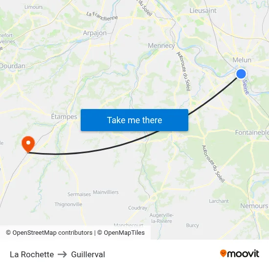 La Rochette to Guillerval map
