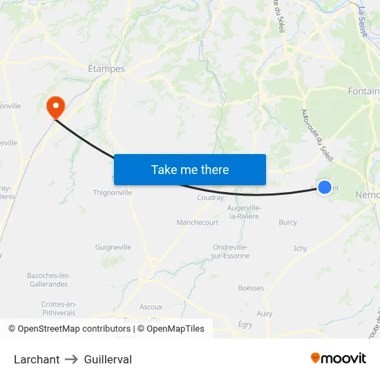 Larchant to Guillerval map