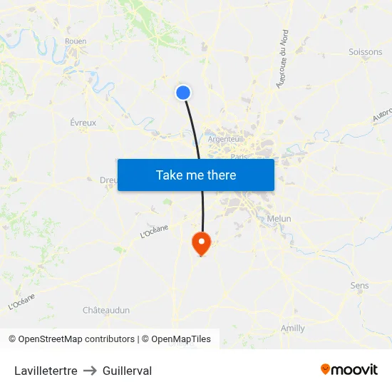 Lavilletertre to Guillerval map