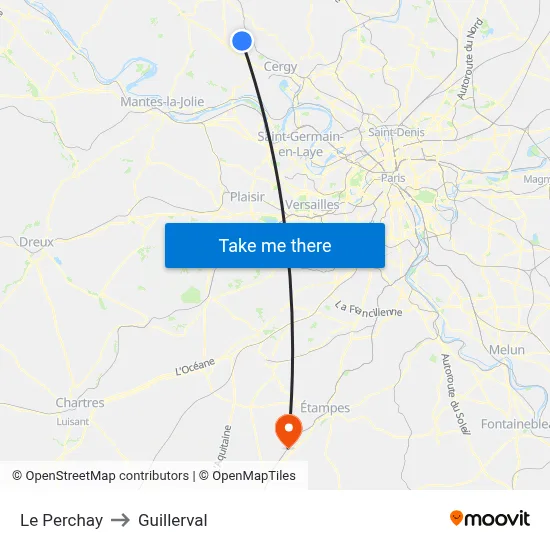 Le Perchay to Guillerval map